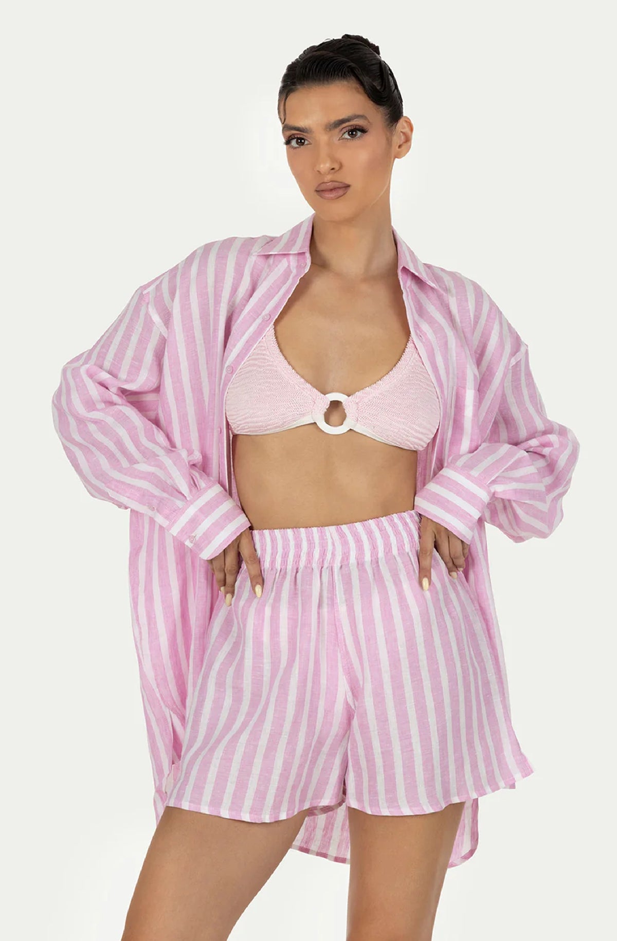 PARAMIDONNA Women Cora Striped Pink Shorts | HAMAC Beach Boutique
