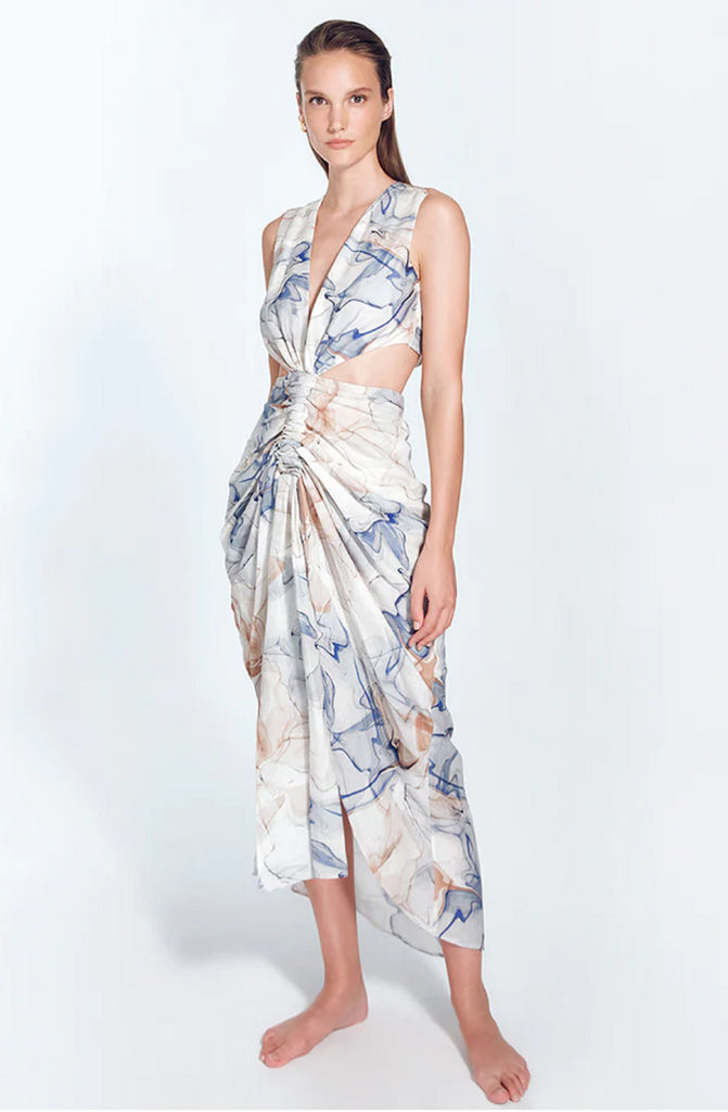 MOEVA Adelice V-Neck Linen Maxi Dress With Front Slit