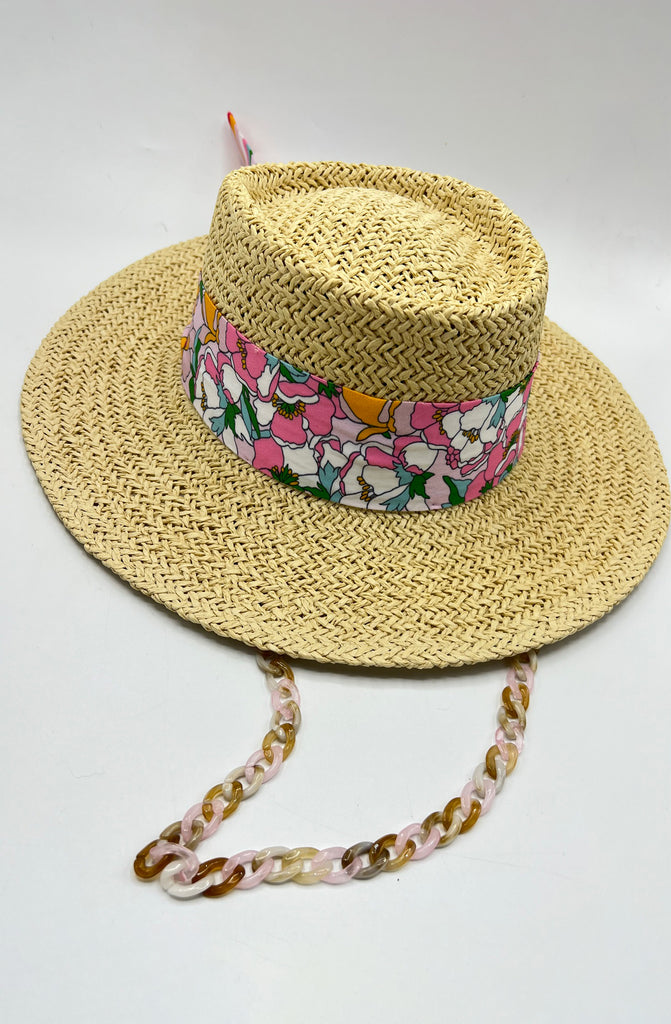 R by RALU Paper Straw Hats with Chain in Beige