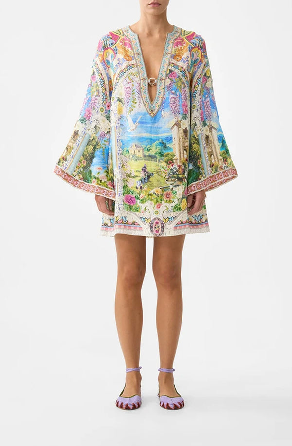 CAMILLA Women Deep V Neck Hardware Short Kaftan - Navàs Nouveau