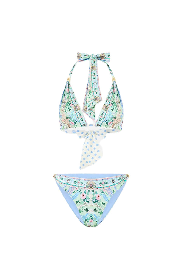 CAMILLA Women Soft Thick Tie Tri Bikini Set With Trims - Midsummer Mosaics