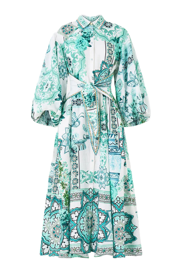 CAMILLA Women Waist Tie Shirt Dress With Bubble Sleeve - Balearic Bebé