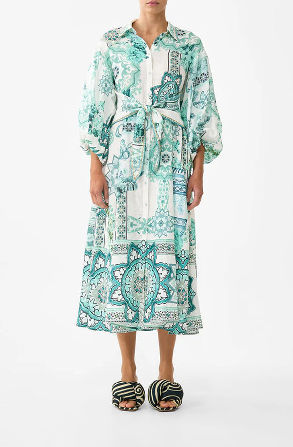 CAMILLA Women Waist Tie Shirt Dress With Bubble Sleeve - Balearic Bebé
