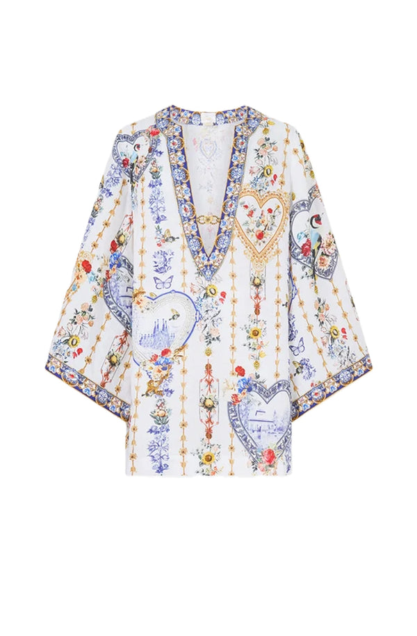 CAMILLA Women Deep V Neck Hardware Short Kaftan - The Pottery Parlour