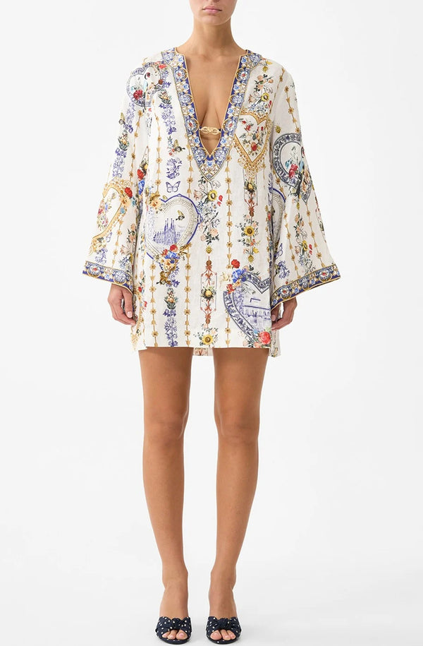 CAMILLA Women Deep V Neck Hardware Short Kaftan - The Pottery Parlour