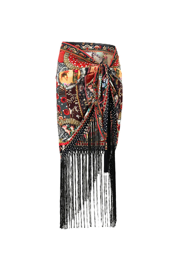 CAMILLA Women Woven Short Sarong with Long Fringe Trim - Daughters of duende