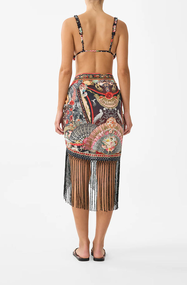 CAMILLA Women Woven Short Sarong with Long Fringe Trim - Daughters of duende