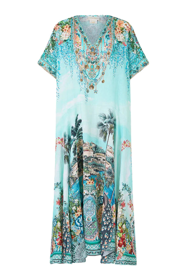 CAMILLA Women V Neck Kaftan With Drop Waist - Balearic Bebé