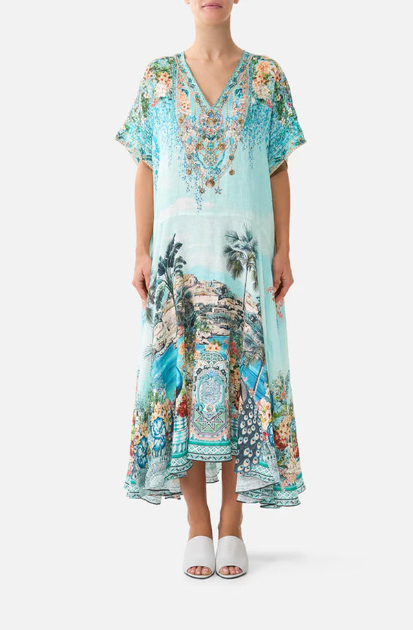 CAMILLA Women V Neck Kaftan With Drop Waist - Balearic Bebé