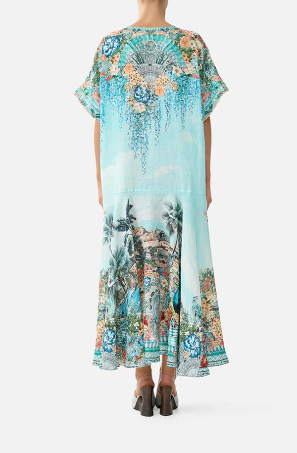 CAMILLA Women V Neck Kaftan With Drop Waist - Balearic Bebé