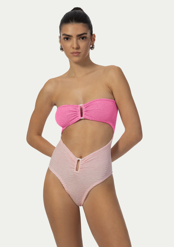 PARAMIDONNA Women Rene Creamy & Pink Cake Bandeau Ring One-Piece Swimsuit
