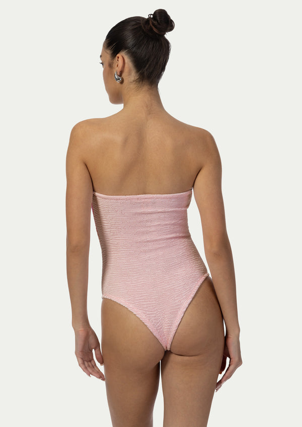 PARAMIDONNA Women Rene Creamy & Pink Cake Bandeau Ring One-Piece Swimsuit