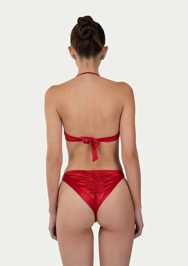 PARAMIDONNA Women Alice Red Satin Bandeau Bikini