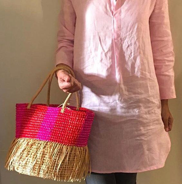 RONNEL Women Toquilla Frayed Straw Multicolor Bag