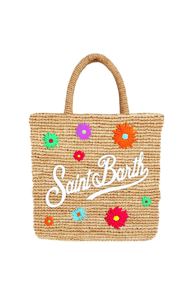 MC2 Saint Barth Bucket raffia handbag with flowers embroidery