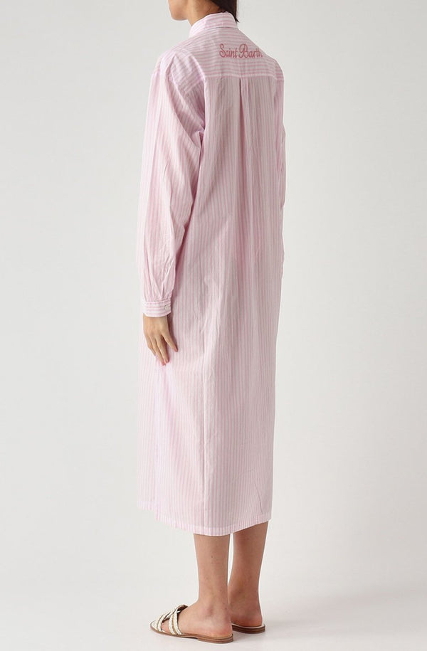 MC2 SAINT BARTH Women Adeline Striped Print Cotton Maxi Shirt Dress