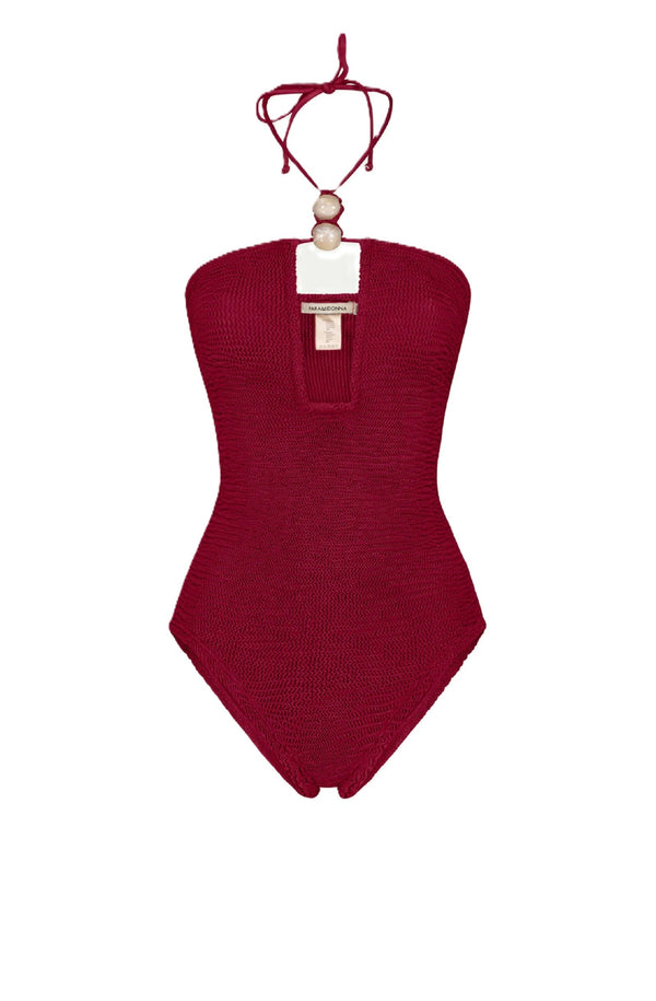 PARAMIDONNA Women Adriana Burgundy U-Shape One-Piece Swimsuit