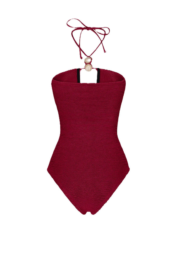 PARAMIDONNA Women Adriana Burgundy U-Shape One-Piece Swimsuit
