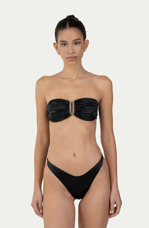 PARAMIDONNA Women Alice Black Satin Bandeau Bikini