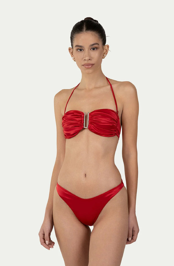 PARAMIDONNA Women Alice Red Satin Bandeau Bikini