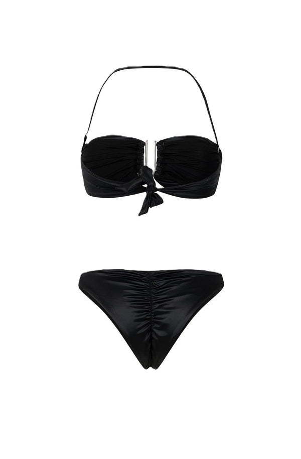 PARAMIDONNA Women Alice Black Satin Bandeau Bikini