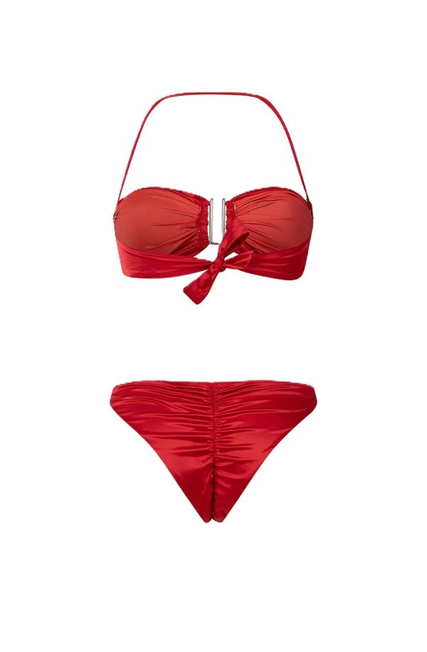 PARAMIDONNA Women Alice Red Satin Bandeau Bikini