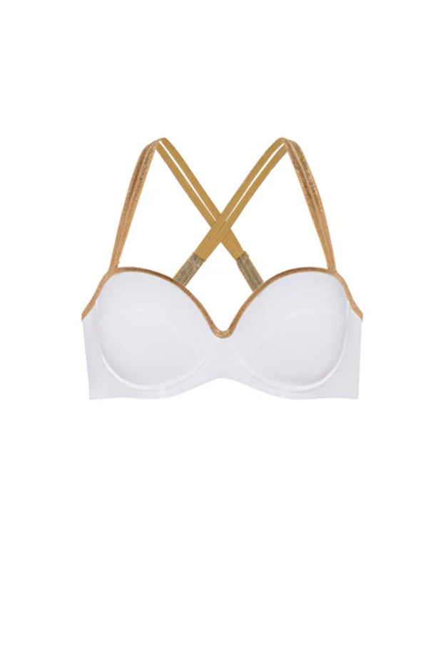 PAIN de SUCRE Women Baby White Lurex Bandeau Bikini Top