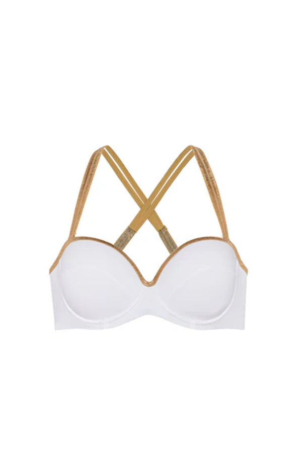 PAIN de SUCRE Women Baby White Lurex Bandeau Bikini Top
