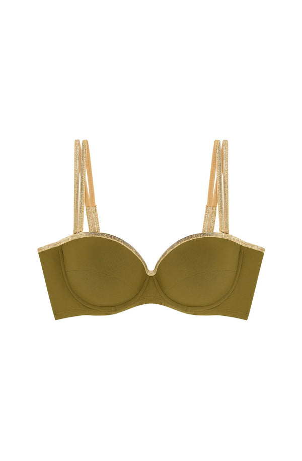 PAIN de SUCRE Women Baby Bronze Lurex Bandeau Bikini and Samy High-Cut Bikini Bottom