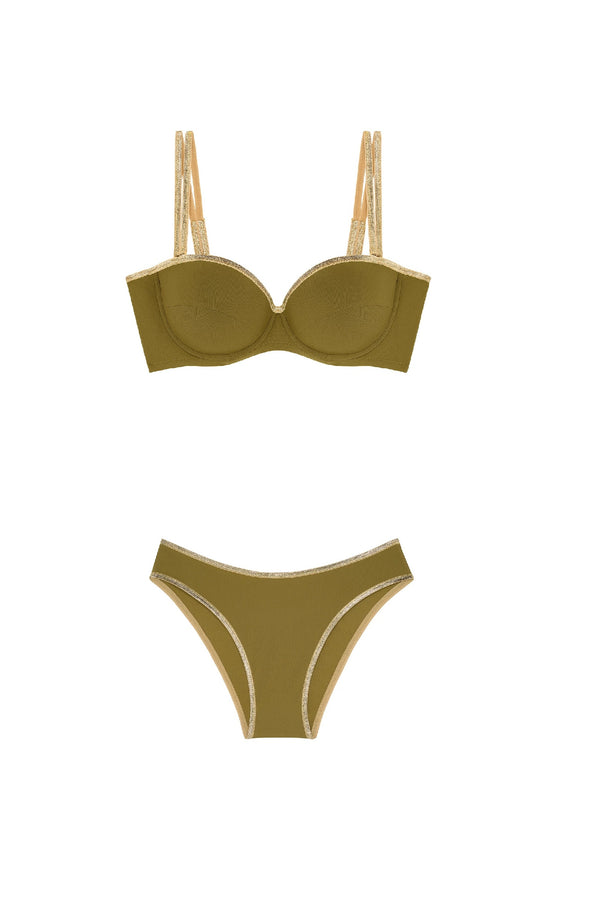 PAIN de SUCRE Women Baby Bronze Lurex Bandeau Bikini and Samy High-Cut Bikini Bottom