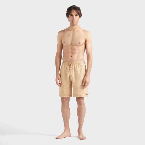 VILEBREQUIN Men Linen Cargo Bermuda Shorts Natural Dye