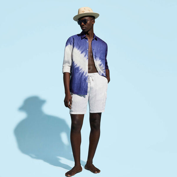 VILEBREQUIN Men Linen Bermuda Shorts Cargo Pockets