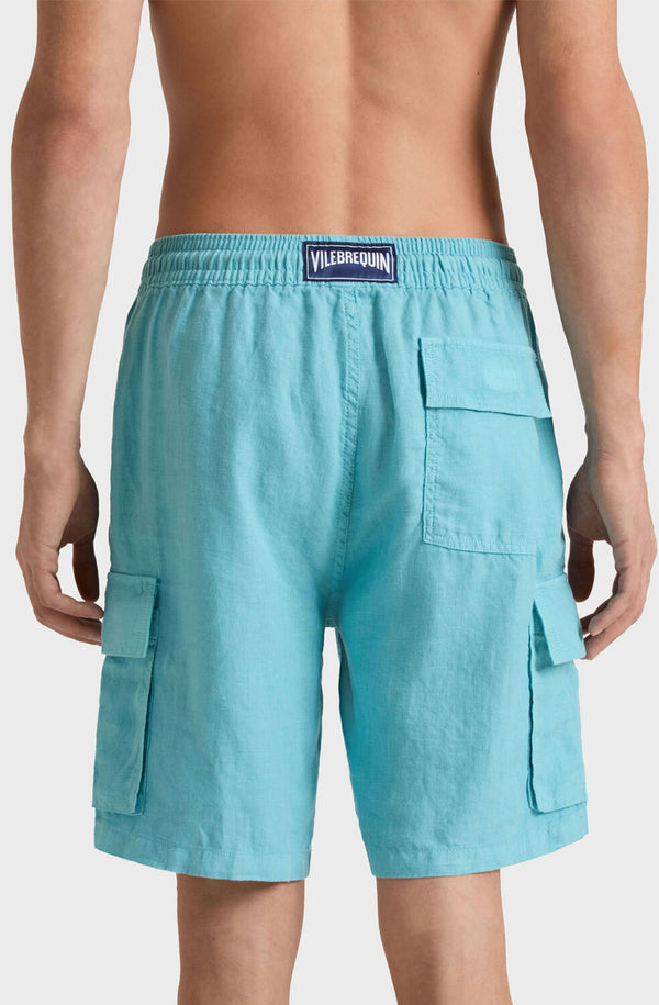 VILEBREQUIN Men Linen Bermuda Shorts Cargo Pockets