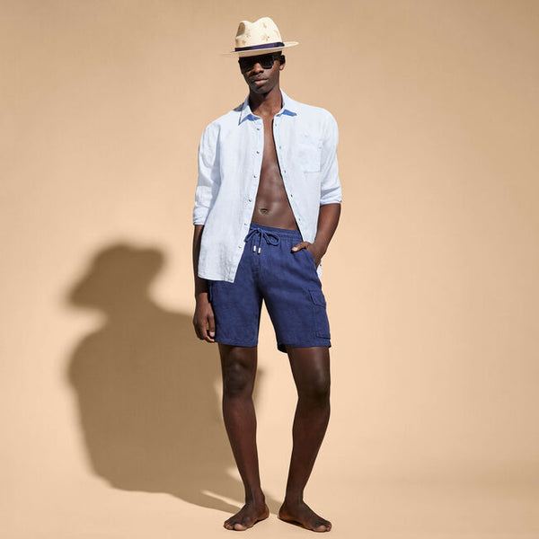 VILEBREQUIN Men Linen Bermuda Shorts Cargo Pockets