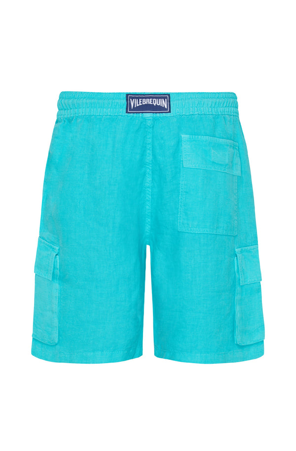 VILEBREQUIN Men Linen Bermuda Shorts Cargo Pockets