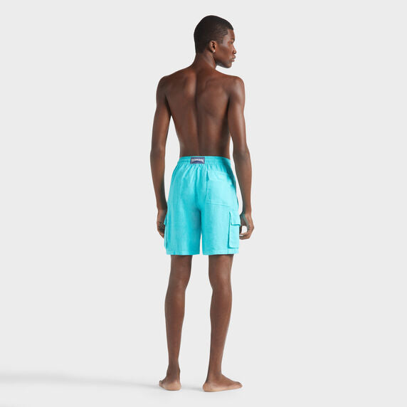 VILEBREQUIN Men Linen Bermuda Shorts Cargo Pockets