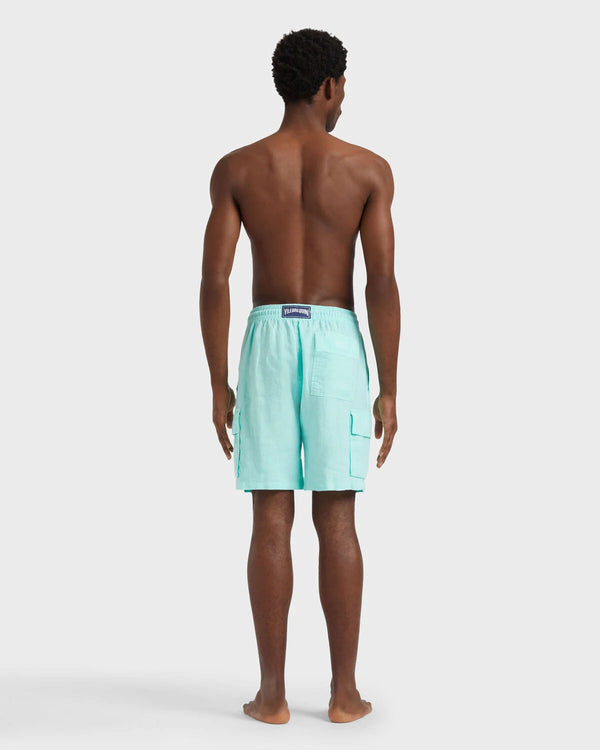 VILEBREQUIN Men Linen Bermuda Shorts Cargo Pockets