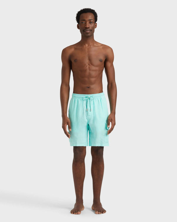 VILEBREQUIN Men Linen Bermuda Shorts Cargo Pockets