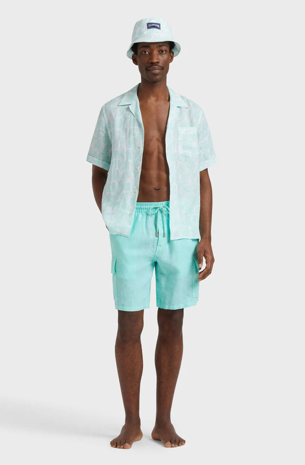 VILEBREQUIN Men Linen Bermuda Shorts Cargo Pockets