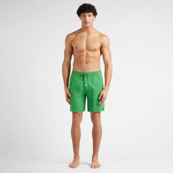 VILEBREQUIN Men Linen Bermuda Shorts Cargo Pockets