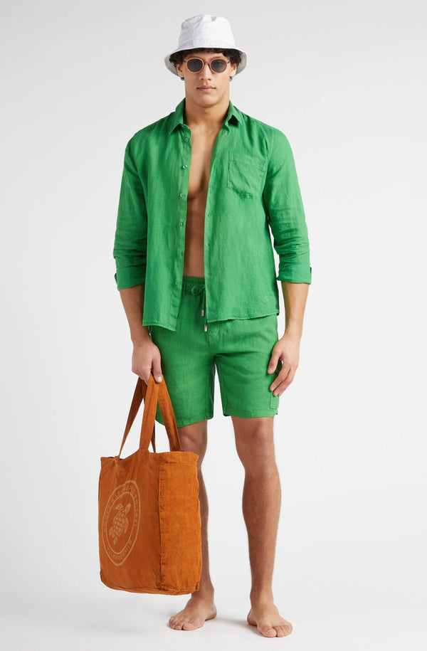 VILEBREQUIN Men Linen Bermuda Shorts Cargo Pockets