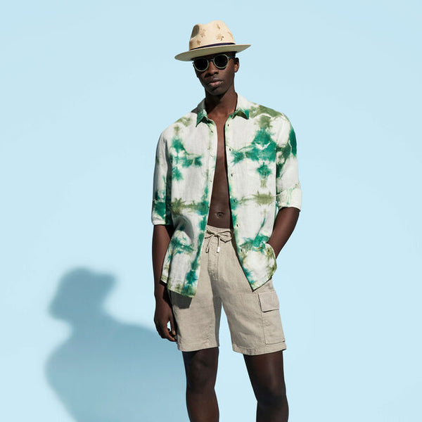 VILEBREQUIN Men Linen Bermuda Shorts Cargo Pockets