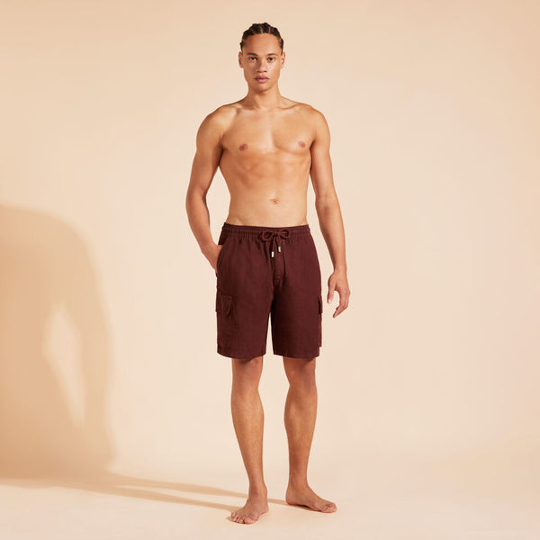 VILEBREQUIN Men Linen Bermuda Shorts Cargo Pockets