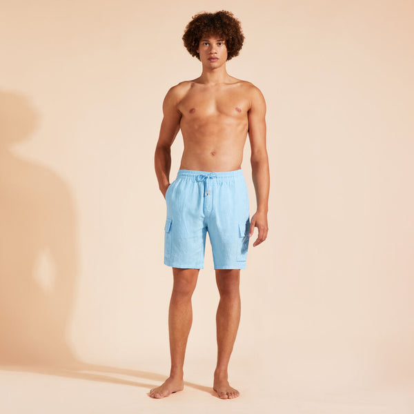 VILEBREQUIN Men Linen Bermuda Shorts Cargo Pockets