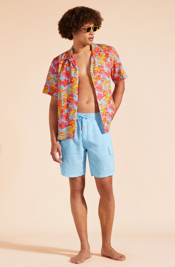 VILEBREQUIN Men Linen Bermuda Shorts Cargo Pockets
