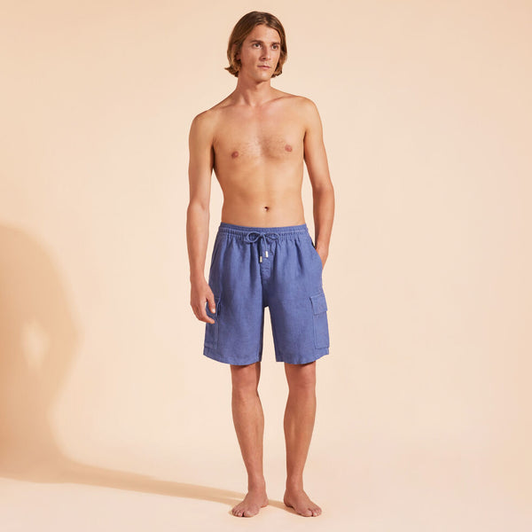 VILEBREQUIN Men Linen Bermuda Shorts Cargo Pockets