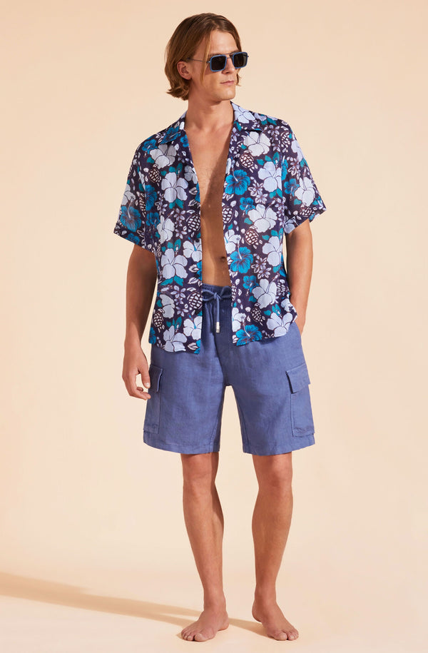 VILEBREQUIN Men Linen Bermuda Shorts Cargo Pockets