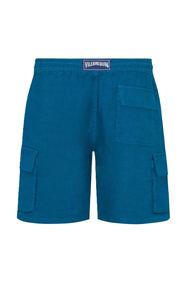 VILEBREQUIN Men Linen Bermuda Shorts Cargo Pockets