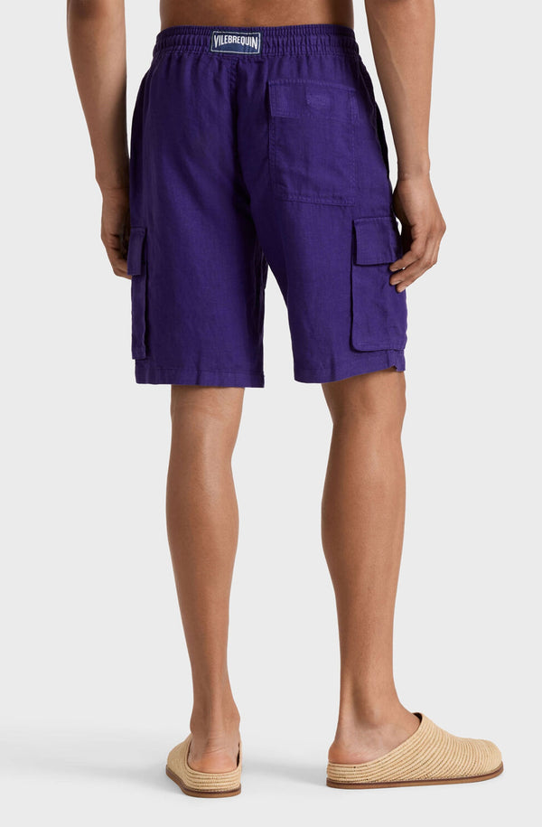 VILEBREQUIN Men Linen Bermuda Shorts Cargo Pockets