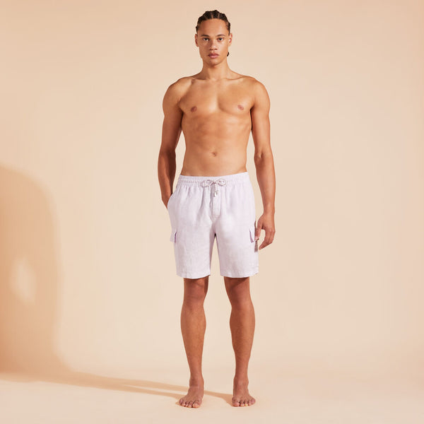 VILEBREQUIN Men Linen Bermuda Shorts Cargo Pockets